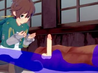 KonoSuba Yaoi - Kazuma blowjob with cum in his mouth - Japanese Asian Manga anime game x rated film gay