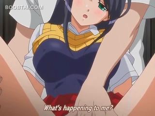 Excited hentai young female getting her squirting cunt teased
